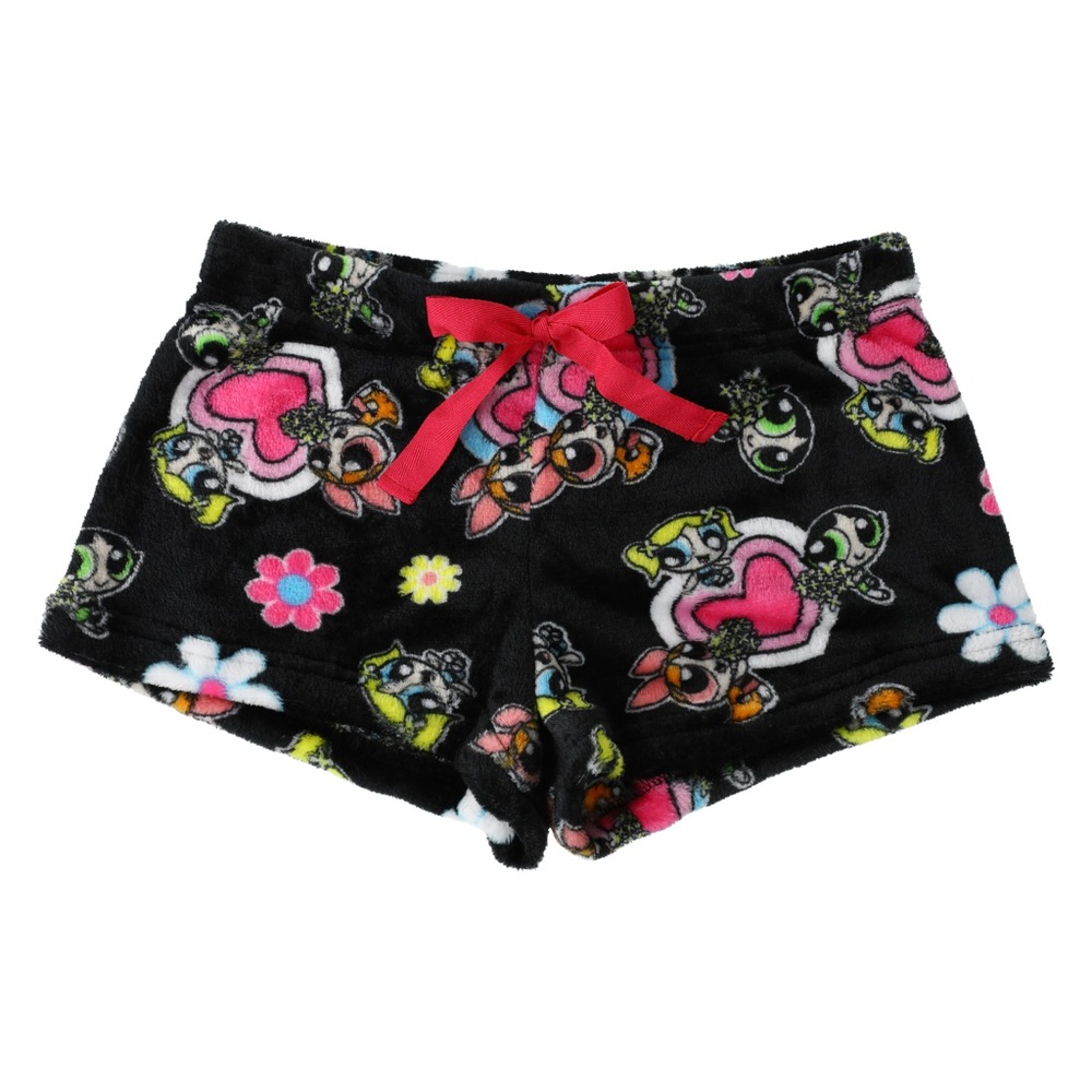 Powerpuff Girls Fleece Shorts with Pink & Black Floral Print (M)
